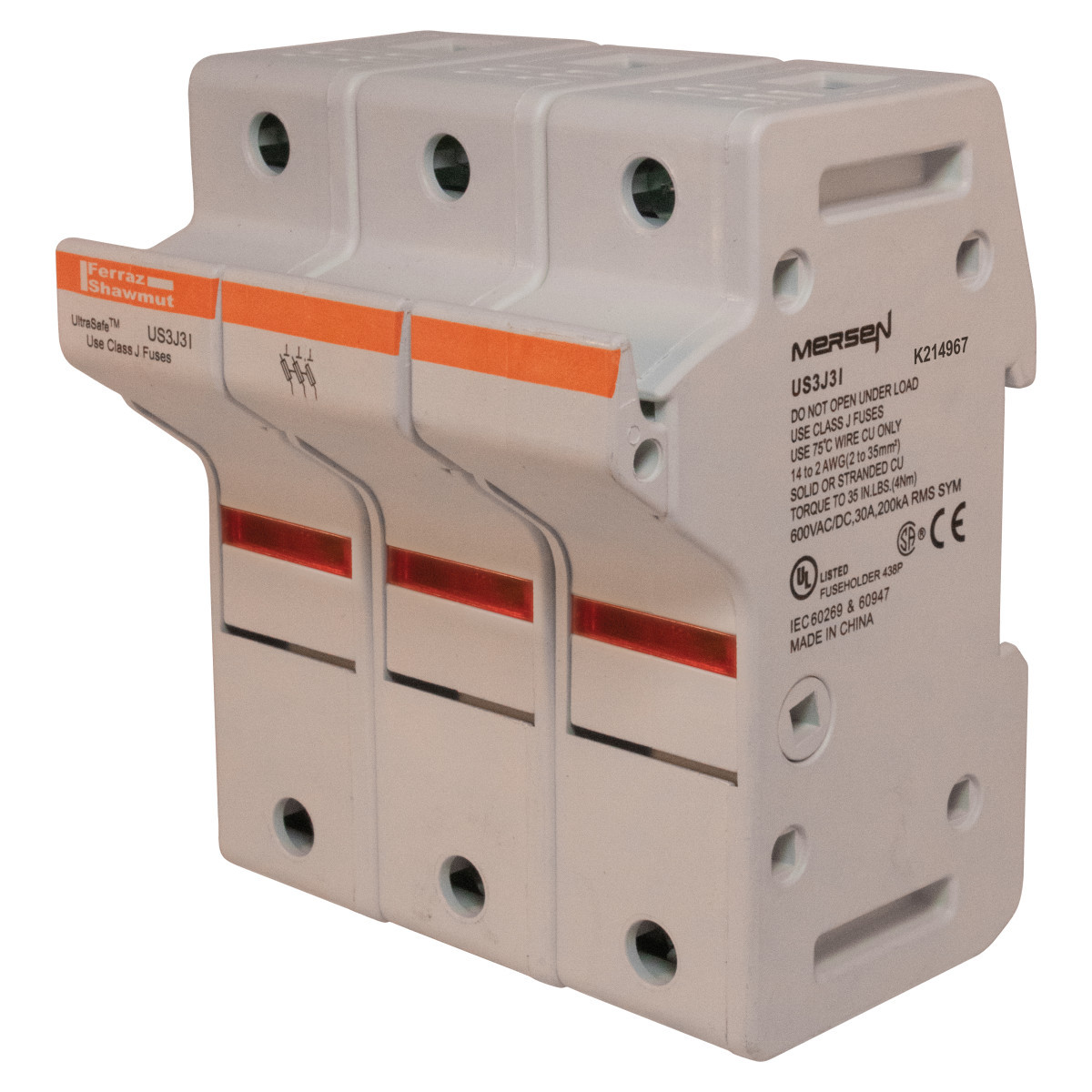 Mersen UL/CSA zekeringhouders Zekeringhouder 600vac 600VDC klasse J 30a 3-polig led drukplaat ip65