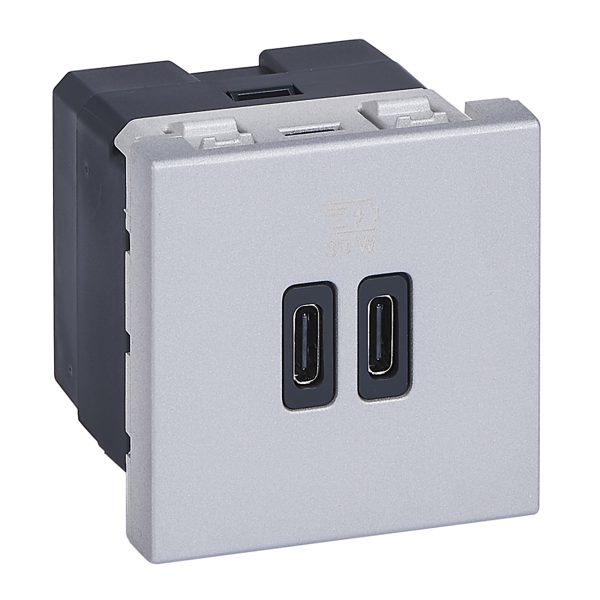 Legrand Schakelmateriaal Mosaic Usb lader power delivery, 2 mod, 2 usb, type C+C 3a 30W, alu