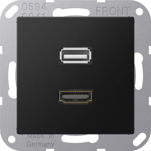 Jung Multimedia-aansluitingen hdmi/usb 2.0 A range grafietzwart mat