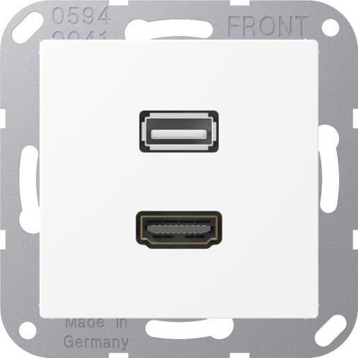 Jung Multimedia-aansluitingen hdmi/usb 2.0 A range sneeuwwit mat