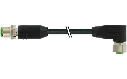 Murrelektronik Data Connectors M12 Male 0°/M12 fem. 90° A-cod. pur 4x0.34 shielded bk+drag-CH 1M