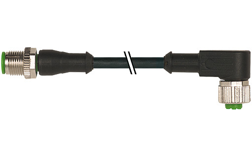 Murrelektronik Signal Connectors M12 Male 0° / M12 female 90° A-cod. pur 4x0.34 BK ul/csa+drag CH. 1M