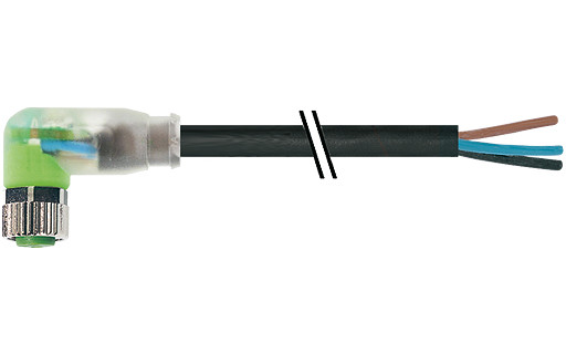Murrelektronik Signal Connectors M8 Female 90° A-cod. with cable led pur 3x0.25 BK ul/csa+drag CH. 5M