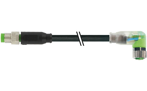 Murrelektronik Signal Connectors M8 Male 0° / M8 female 90° A-cod. led pur 3x0.25 BK +drag CH. 0.3M