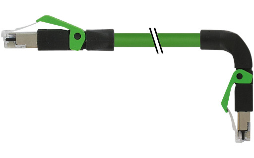 Murrelektronik Data Connectors RJ45 Male 0°/RJ45 male 90° down pur 1x4xawg22 shielded gn+dragch 1M