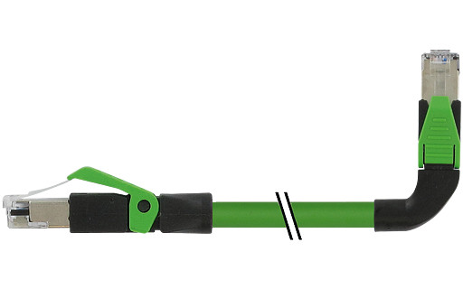 Murrelektronik Data Connectors RJ45 Male 0°/RJ45 male 90° left pur 1x4xawg22 shielded gn+dragch 6M