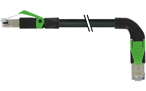 Murrelektronik Data Connectors RJ45 Male 0°/RJ45 male 90° right pur 1x4xawg22 shielded bk+dragch 1M