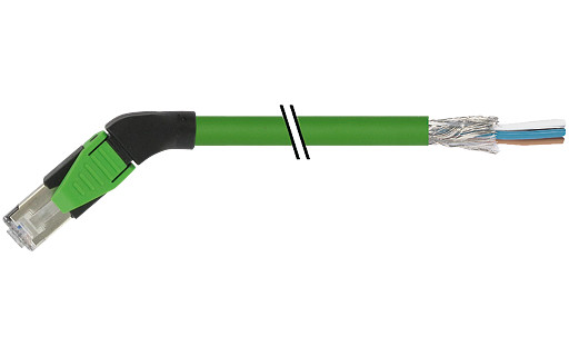Murrelektronik Data Connectors RJ45 Male 45° left with cable pur 1x4xawg22 shielded gn+drag-CH 0.3M