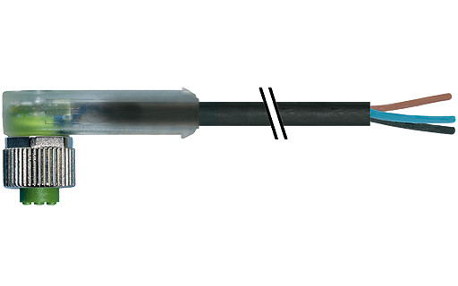 Murrelektronik Signal Connectors M12 Female 90° A-cod. with cable led pur 3x0.34 BK ul/csa+drag CH. 10M