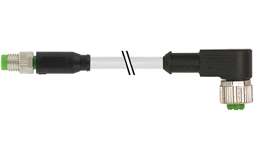 Murrelektronik Signal Connectors M8 Male 0° / M12 female 90° A-cod. pur 3x0.25 GY ul/csa+drag CH. 2M