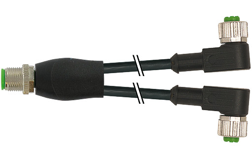 Murrelektronik Signal Connectors Y-Distributor M12 male/M12 fem. 90° A-cod. pur 3x0.34 BK +drag CH. 5M
