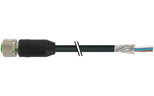 Murrelektronik Data Connectors M12 Fem. 0° A-cod. with cable pur 4x0.34 shielded bk+drag-CH 15M