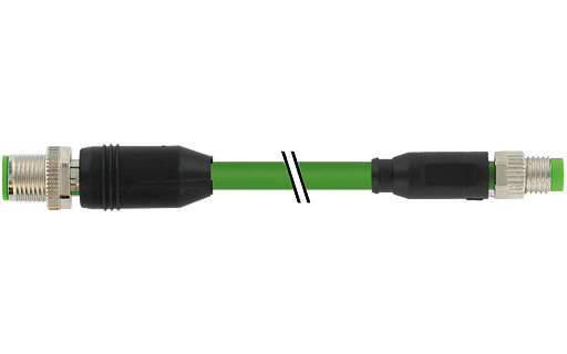 Murrelektronik Data Connectors M12 Male 0° D-cod/M8 female 0° A-cod. shielded pur 1x4xawg26 GN 2.5M