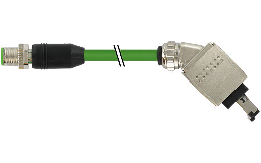 Murrelektronik Data Connectors M12 Male 0° D-cod. / RJ45 90° down shielded pur 1x4xawg22 GN 1.1M