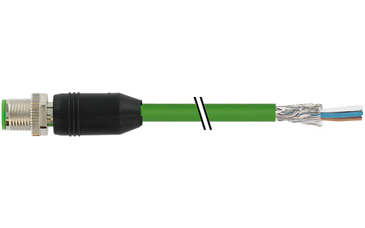 Murrelektronik Data Connectors M12 Male 0° D-cod. with cable shielded pur 1x4xawg22 shielded GN 80M