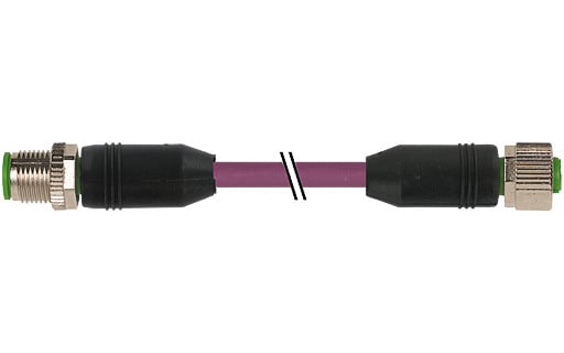 Murrelektronik Data Connectors M12 Male 0°/M12 fem. 0° A-cod. pur awg24+22 shielded VT +drag CH. 0.5M