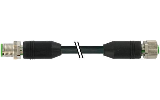 Murrelektronik Data Connectors M12 Male 0° / M12 female 0° A-cod. shielded pur 12x0.14 BK 1M zebra