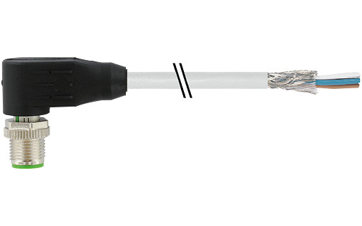 Murrelektronik Data Connectors M12 Male 90° A-cod. with cable pur 8x0.25 shielded gy+drag-CH 20M