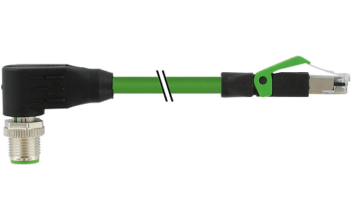 Murrelektronik Data Connectors M12 Male 90° D-cod. / RJ45 0° shielded PVC 1x4xawg22 GN 10,0M