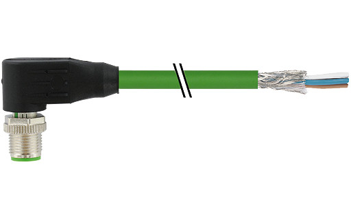 Murrelektronik Data Connectors M12 Male 90° D-cod. with cable shielded pur 1x4xawg22 GN 30.0M