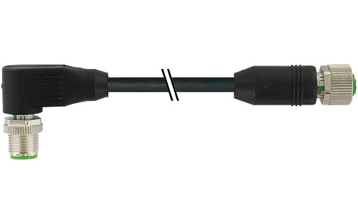 Murrelektronik Data Connectors M12 Male 90° / M12 female 0° A-cod. shielded pur 5x0.34 BK 10M