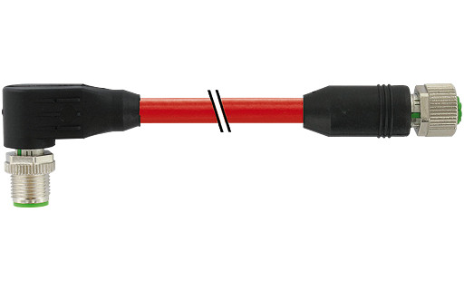 Murrelektronik Data Connectors M12 Male 90° / M12 female 0° D-cod. shielded pur 1x4xawg22 GN 12M