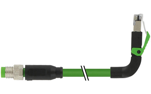 Murrelektronik Data Connectors M8 Male 0° A-cod. / RJ45 male 90° up shielded pur 1x4xawg26 GN 3.0M