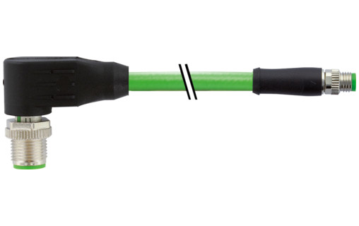 Murrelektronik Data Connectors M8 Male 0° / M12 male 90° D-cod. shielded pur 1x4xawg22 GN 3M