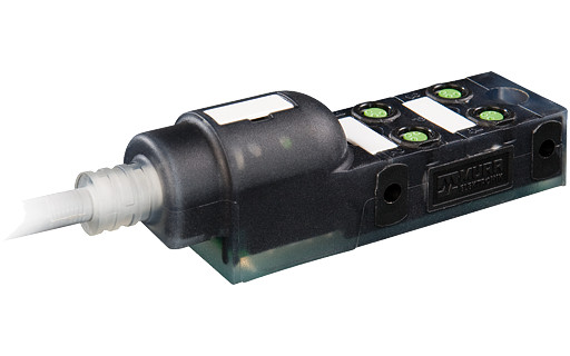 Murrelektronik M8 distribution boxes Exact8, 4XM8, 3 pole moulded cable 5.0M pur 4*0,34+2*0,75 exit norm..