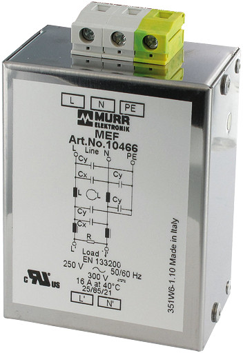 Murrelektronik mains filters 1-phase Mef Emc-filter 1-phase 2-stage i:1a u:250 vac/300 VDC snap on