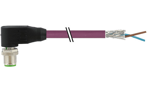 Murrelektronik Data Connectors M12 Male 90° B-cod. with cable pur 1x2xawg24 shielded vt+drag-CH 2M