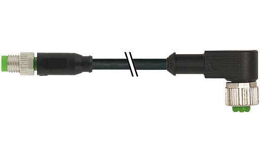 Murrelektronik Signal Connectors M8 Male 0° / M12 female 90° A-cod. PVC 3x0.25 BK ul/csa 15M