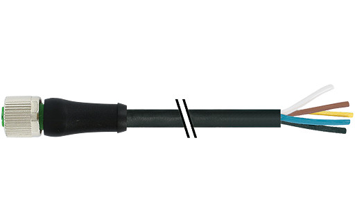 Murrelektronik Power Connectors M12 Power female 0° L-cod. with cable pur 4x2.5 BK 35M