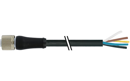 Murrelektronik Power Connectors M12 Power female 0° L-cod. with cable pur 5x1.5 BK 2.5M