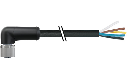 Murrelektronik Power Connectors M12 Power female 90° L-cod. with cable pur 5x1.5 BK 2.5M