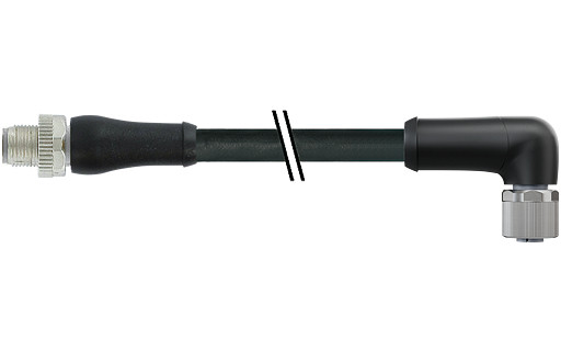 Murrelektronik Power Connectors M12 Power male 0° / female 90° L-cod. pur 5x1.5 BK 2.5M