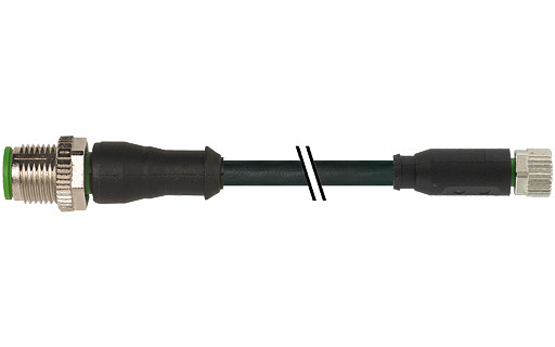 Murrelektronik Power Connectors M12 Power male 0° L-cod./ M8 female 0° A-cod. pur 4x0.34 BK 0.5M