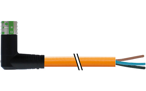 Murrelektronik Power Connectors MQ15-X-power fem. 90° right cable pur 4x2,5+2x1,5 SH. or+dragch 5M
