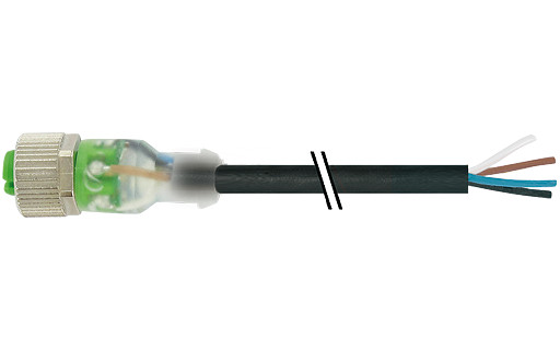 Murrelektronik Signal Connectors M12 Female 0° A-cod. with cable 3led PVC 4x0.34 BK ul/csa 25M