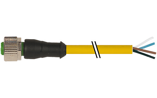 Murrelektronik Signal Connectors M12 Female 0° A-cod. with cable pur 4x0.34 ye 17.5M