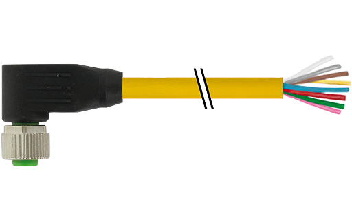 Murrelektronik Signal Connectors M12 Female 90° A-cod. with cable pur 8x0.25 ye 15M