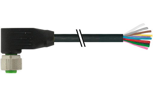 Murrelektronik Signal Connectors M12 Female 90° A-cod. with cable PVC 12x0.14 BK 40M