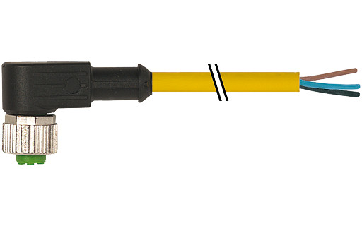 Murrelektronik Signal Connectors M12 Female 90° A-cod. with cable PVC 3x0.34 ye 20M