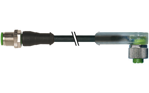 Murrelektronik Signal Connectors M12 Male 0° / M12 female 90° A-cod. led pur 4x0.34 BK 25.0M