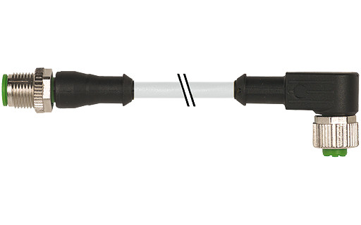 Murrelektronik Signal Connectors M12 Male 0° / M12 female 90° A-cod. pur 4x0.34 GY 6.3M