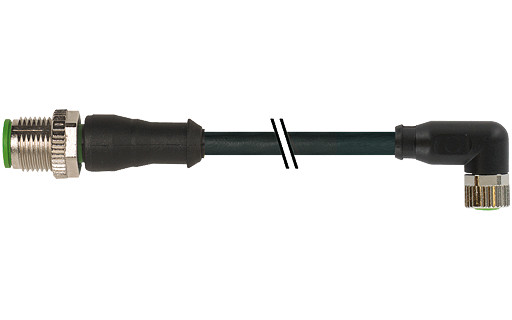 Murrelektronik Signal Connectors M12 Male 0° / M8 female 90° A-cod. PVC 3x0.25 BK 1.4M