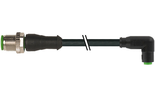 Murrelektronik Signal Connectors M12 Male 0° / M8 female 90° A-cod. snap-in pur 3x0.25 BK 3.0M