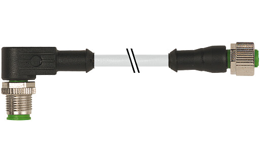 Murrelektronik Signal Connectors M12 Male 90° / M12 female 0° A-cod. pur 5x0.34 GY 0.7M