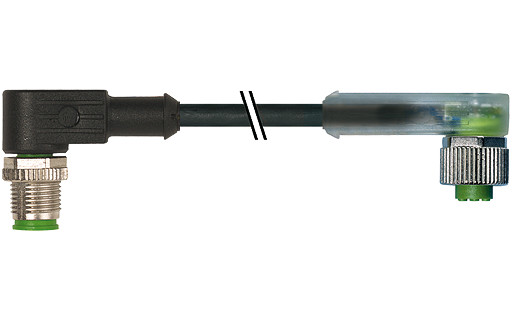 Murrelektronik Signal Connectors M12 Male 90° / M12 female 90° A-cod. led pur 3x0.34 BK 10.0M