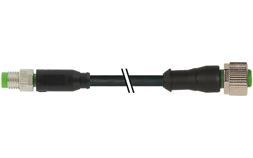 Murrelektronik Signal Connectors M8 Male 0° / M12 female 0° A-cod. pur 3x0.25 BK 9.0M